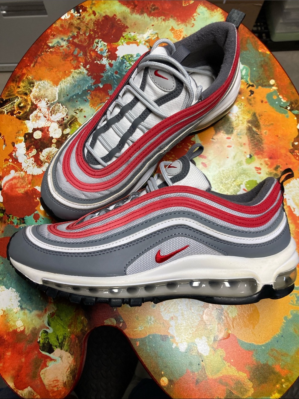 Nike 6Y, 921522-017 Air Max 97 GS Smoke Grey and Red